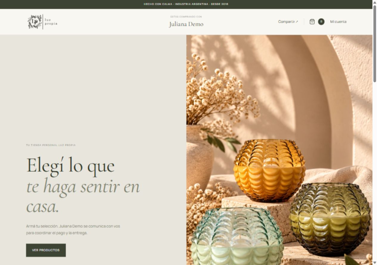 Vista de la portada de Luz Propia: diseño y acceso al catálogo